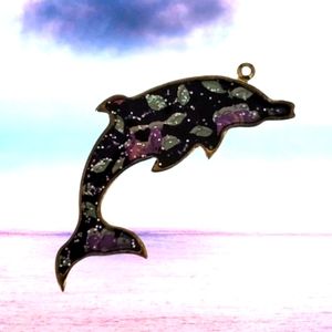 Black Pink & Silver Sparkling Metallic Diving Dauphin Brooch